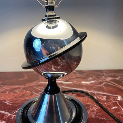 1930s Machine Age Deco Black and Chrome Saturn Lamp