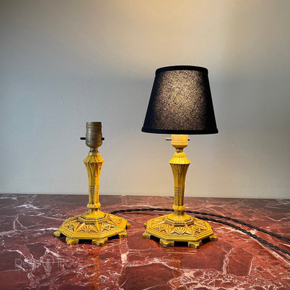 Pair of 1930s Art Deco Geometric Yellow Boudoir Lamps