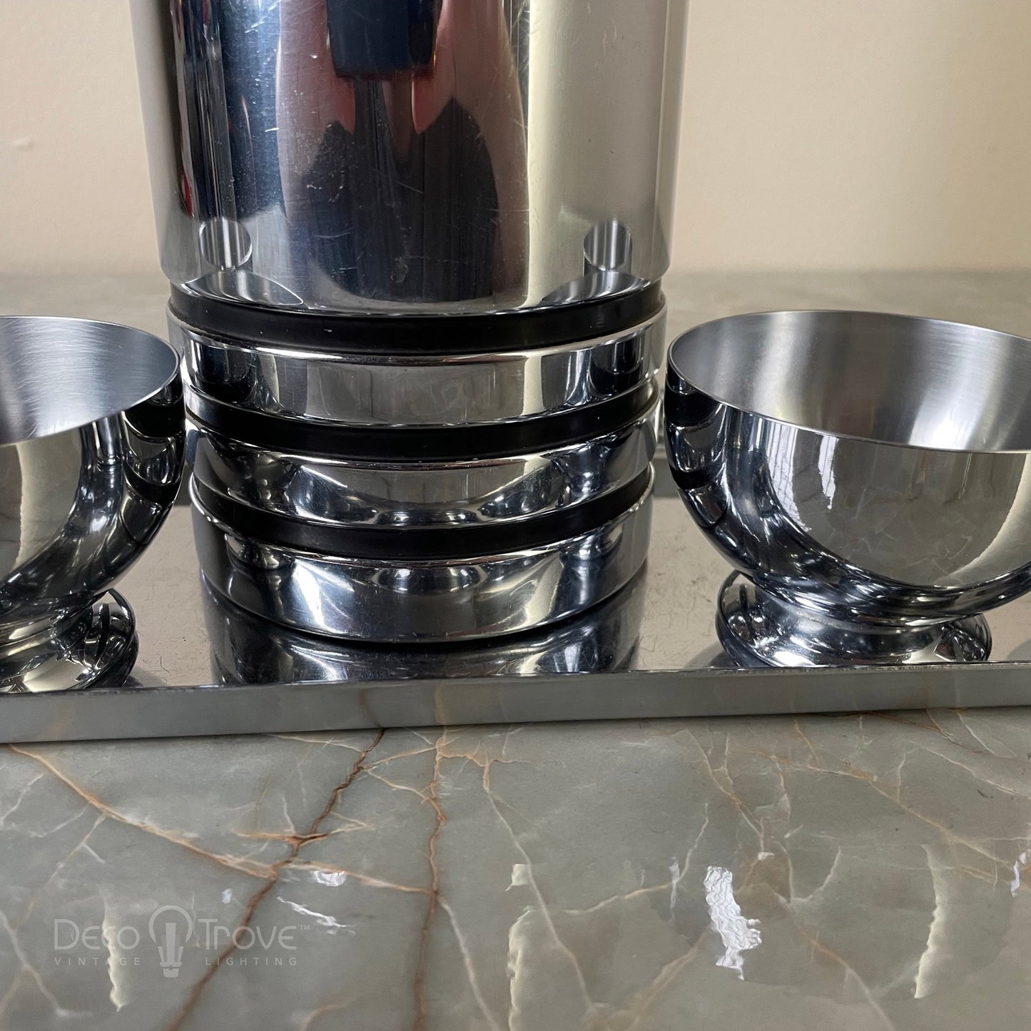 1930s Chase Gaiety Chrome Cocktail Set w/Tray & 4 Cups