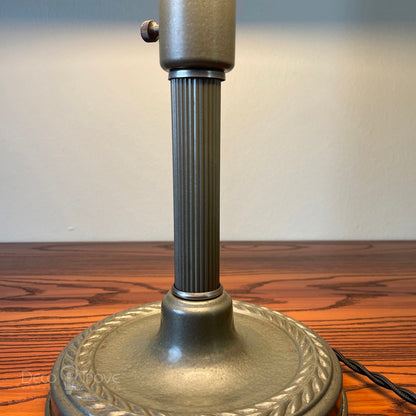 1930s Streamline Deco Fluted Dark Green Saucer Lamp