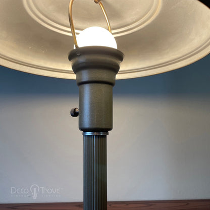 1930s Streamline Deco Fluted Dark Green Saucer Lamp