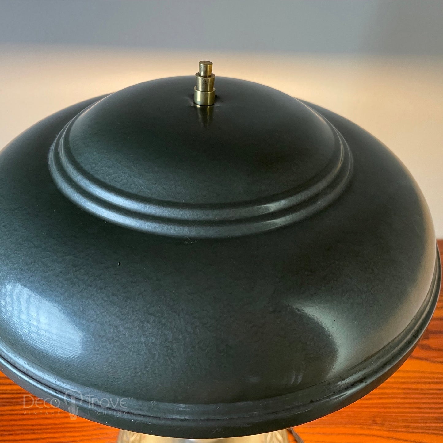 1930s Streamline Deco Fluted Dark Green Saucer Lamp