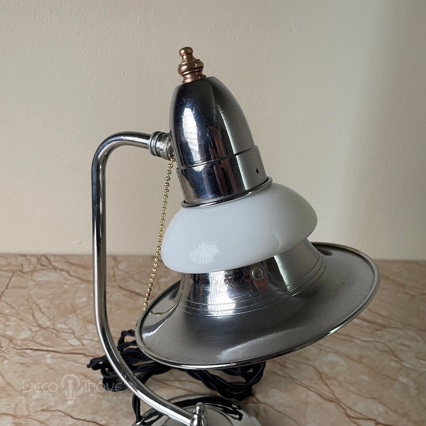 Stacked Glass and Chrome Machine Age Desk Lamp