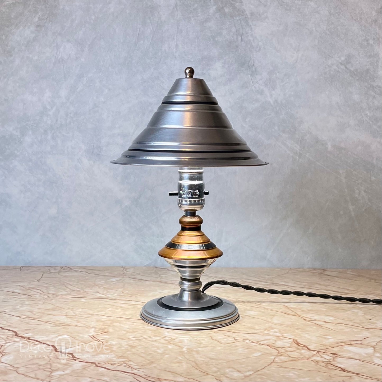 1930s Modernist Machine Age Deco Enameled Spun Aluminum & Copper Lamp