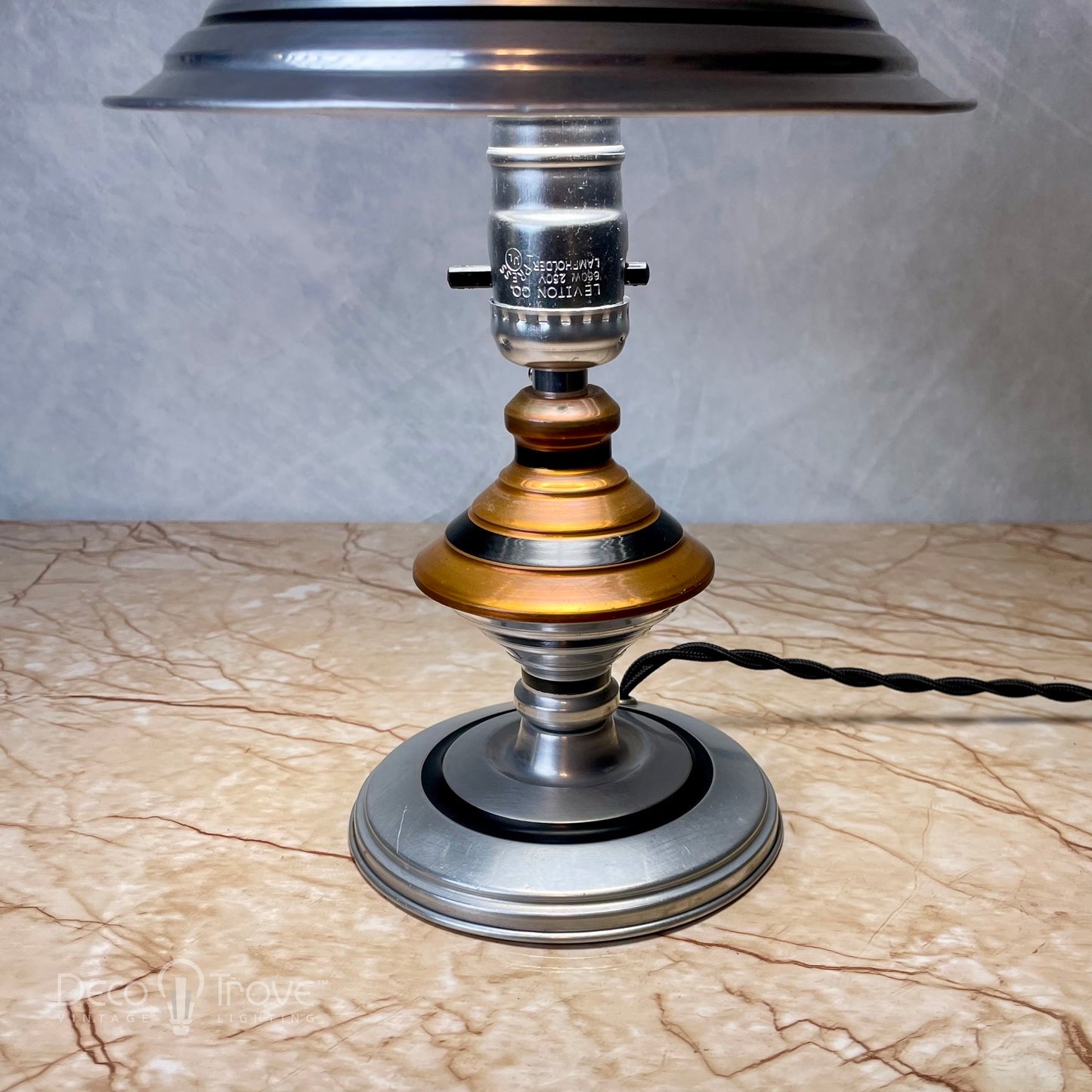 1930s Modernist Machine Age Deco Enameled Spun Aluminum & Copper Lamp