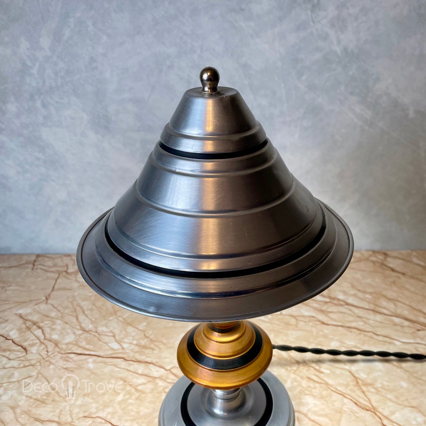 1930s Modernist Machine Age Deco Enameled Spun Aluminum & Copper Lamp