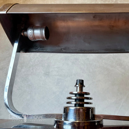 1930s Markel Machine Age Deco Chrome and English Bronze L103F Desk Lamp