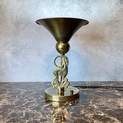 1970s Modernist Deco Brass Gazelle Torchiere Lamp