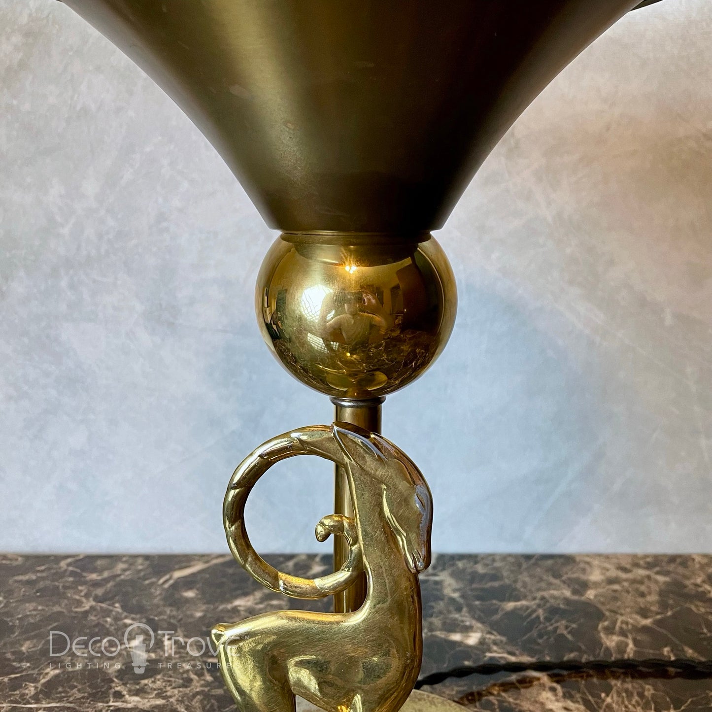 1970s Modernist Deco Brass Gazelle Torchiere Lamp