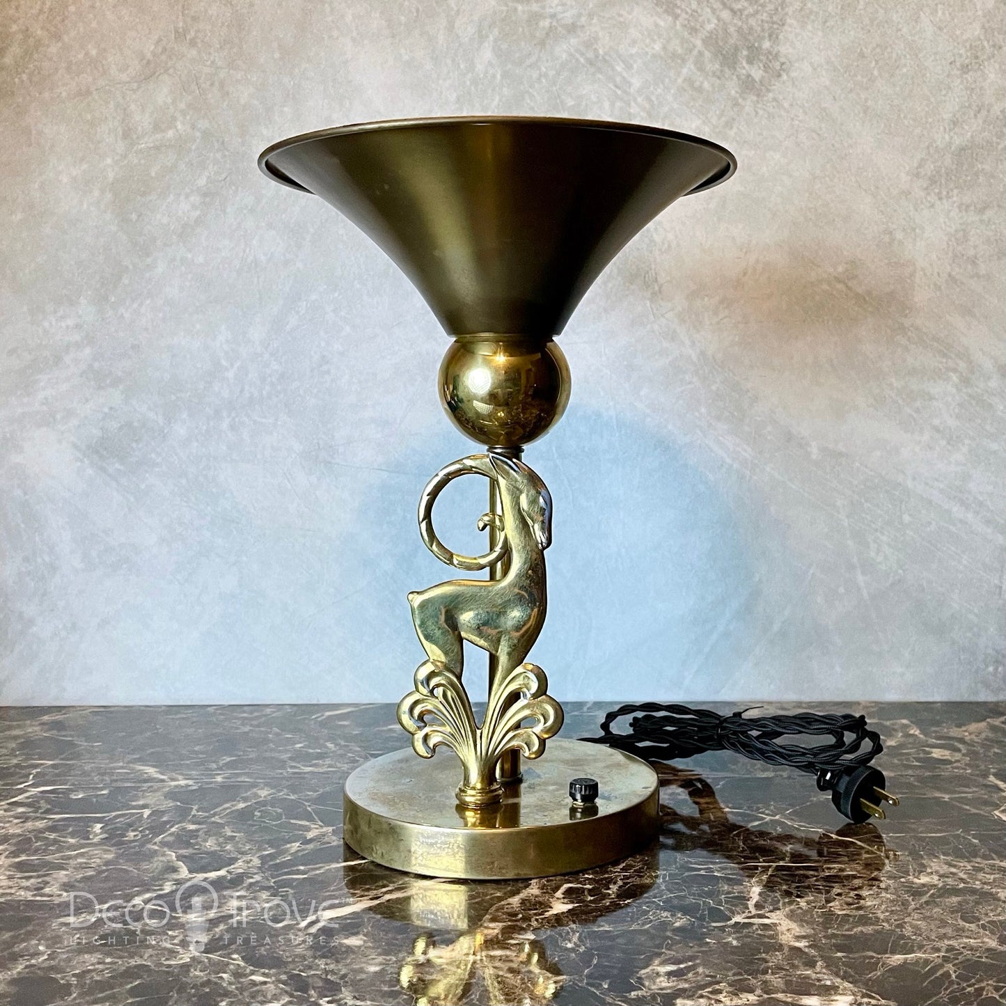 1970s Modernist Deco Brass Gazelle Torchiere Lamp