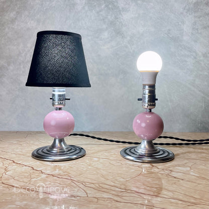 Pair of 1930s Streamline Deco Pink Porcelain Orb/Globe Boudoir Lamps