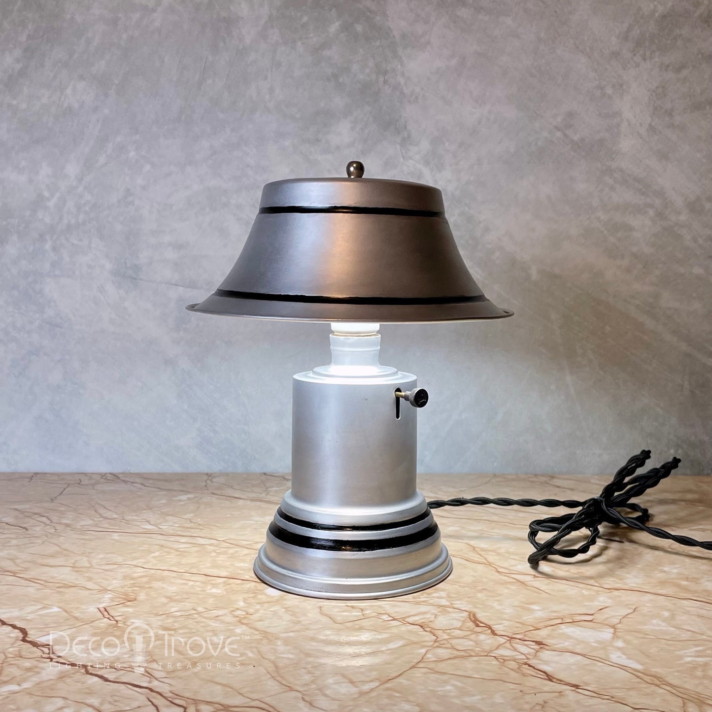 1940s Streamline Deco Machine Spun and Enameled Aluminum Lamp