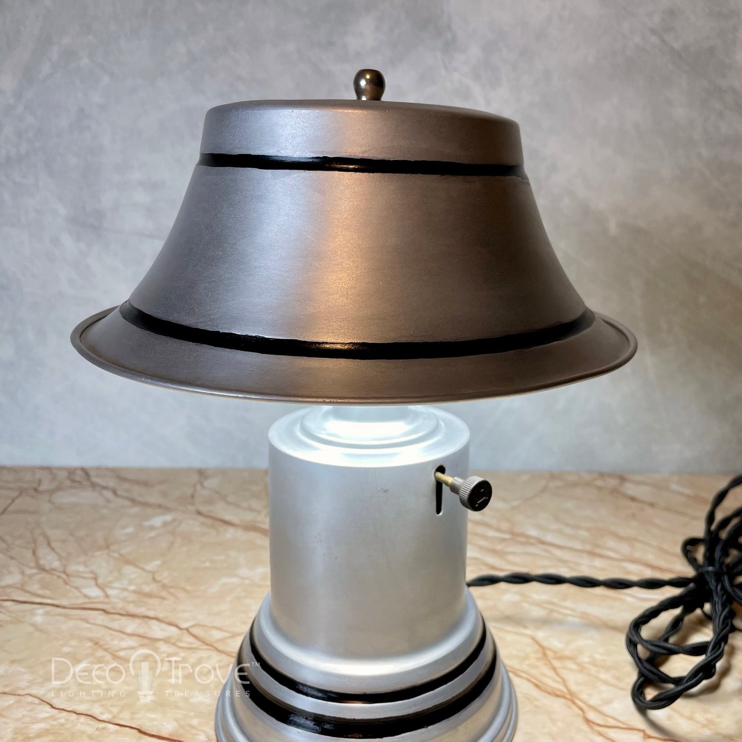 1940s Streamline Deco Machine Spun and Enameled Aluminum Lamp