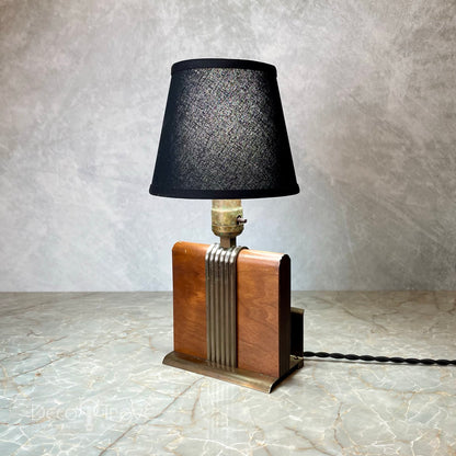 1930s Chase Streamline Deco Wood and Brass Writing Paper Lamp