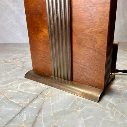 1930s Chase Streamline Deco Wood and Brass Writing Paper Lamp