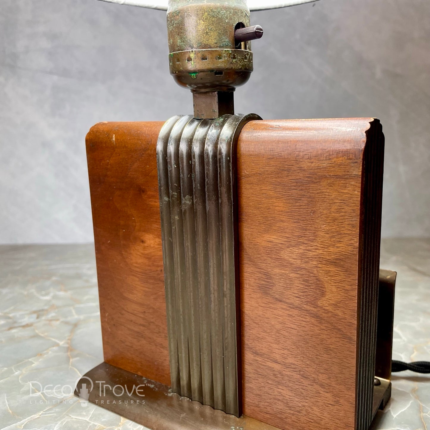 1930s Chase Streamline Deco Wood and Brass Writing Paper Lamp