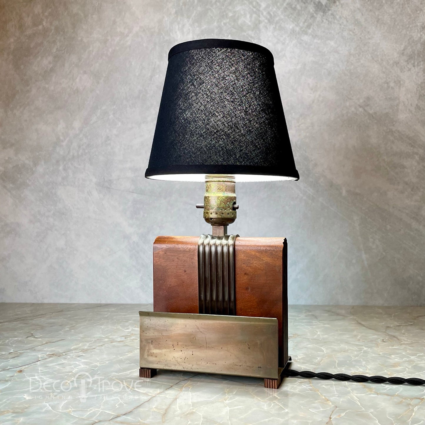 1930s Chase Streamline Deco Wood and Brass Writing Paper Lamp