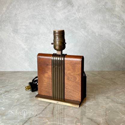 1930s Chase Streamline Deco Wood and Brass Writing Paper Lamp