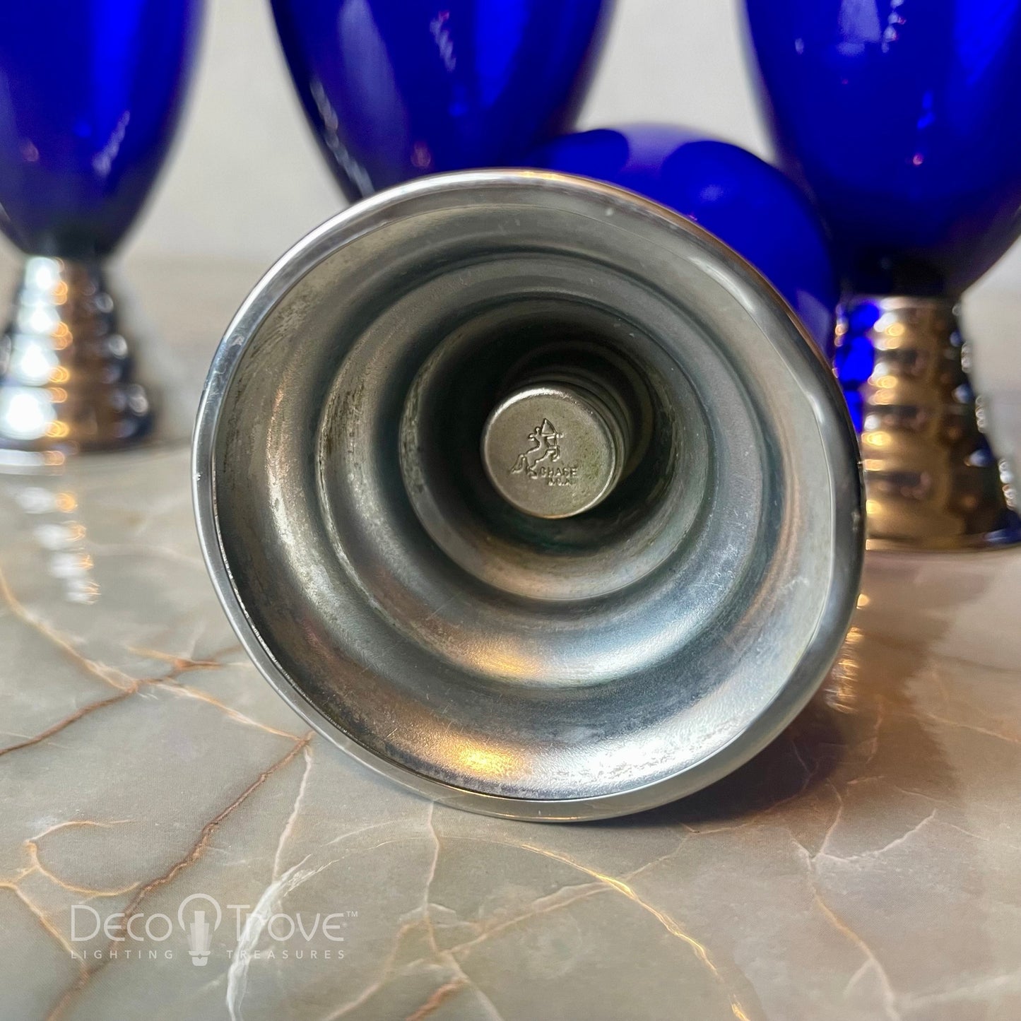 1930s Set of 6 Chase Blue Moon Cocktail Cups & Ring Tray