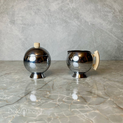 1930s Chase Streamline Deco Chrome and Bakelite/Plaskon Kent Creamer and Sugar