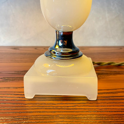 Pair of Streamline Deco Alabaster/Onyx Glass and Chrome Lamps