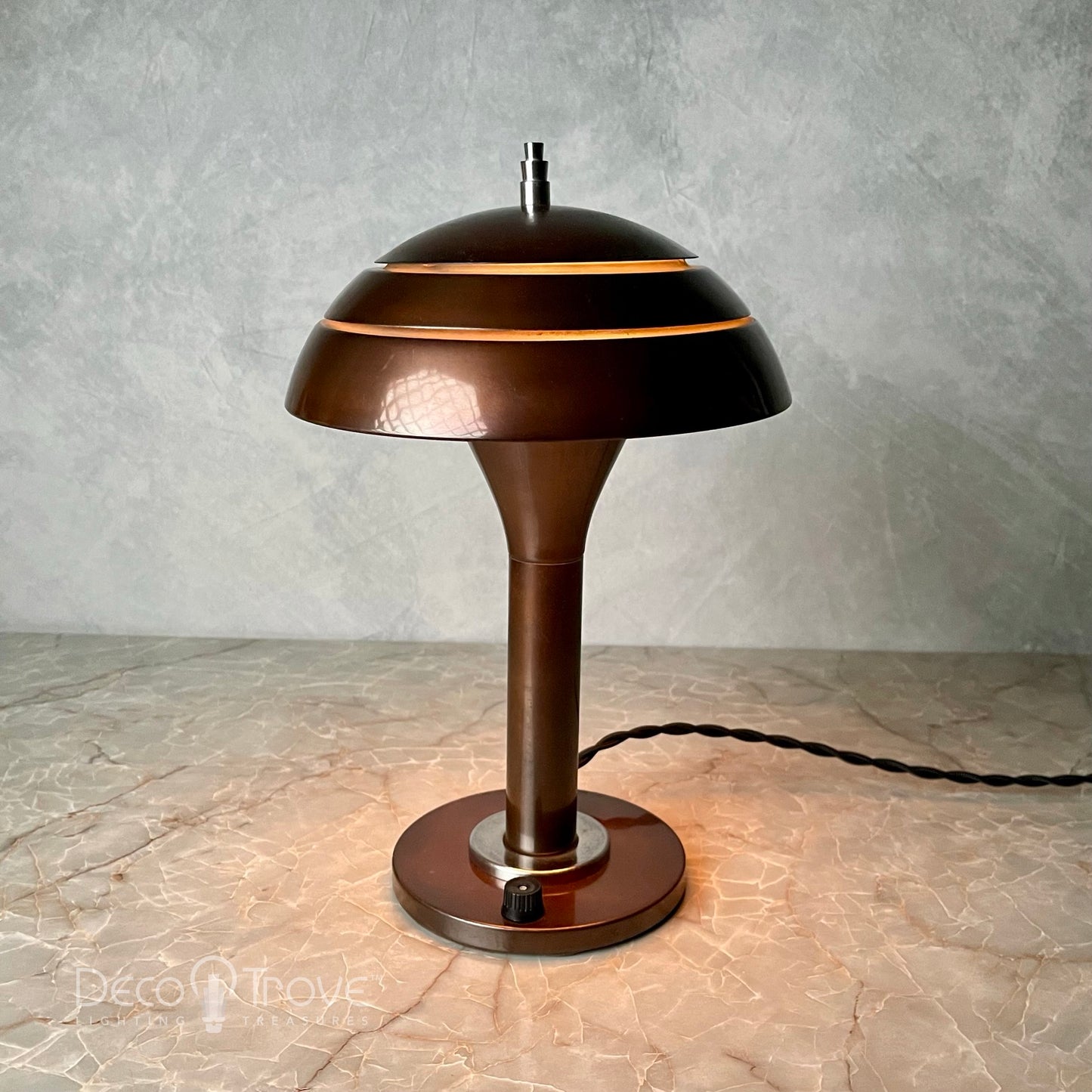 1930s Streamline Deco Machine Age Tiered Dark Copper Dome Lamp