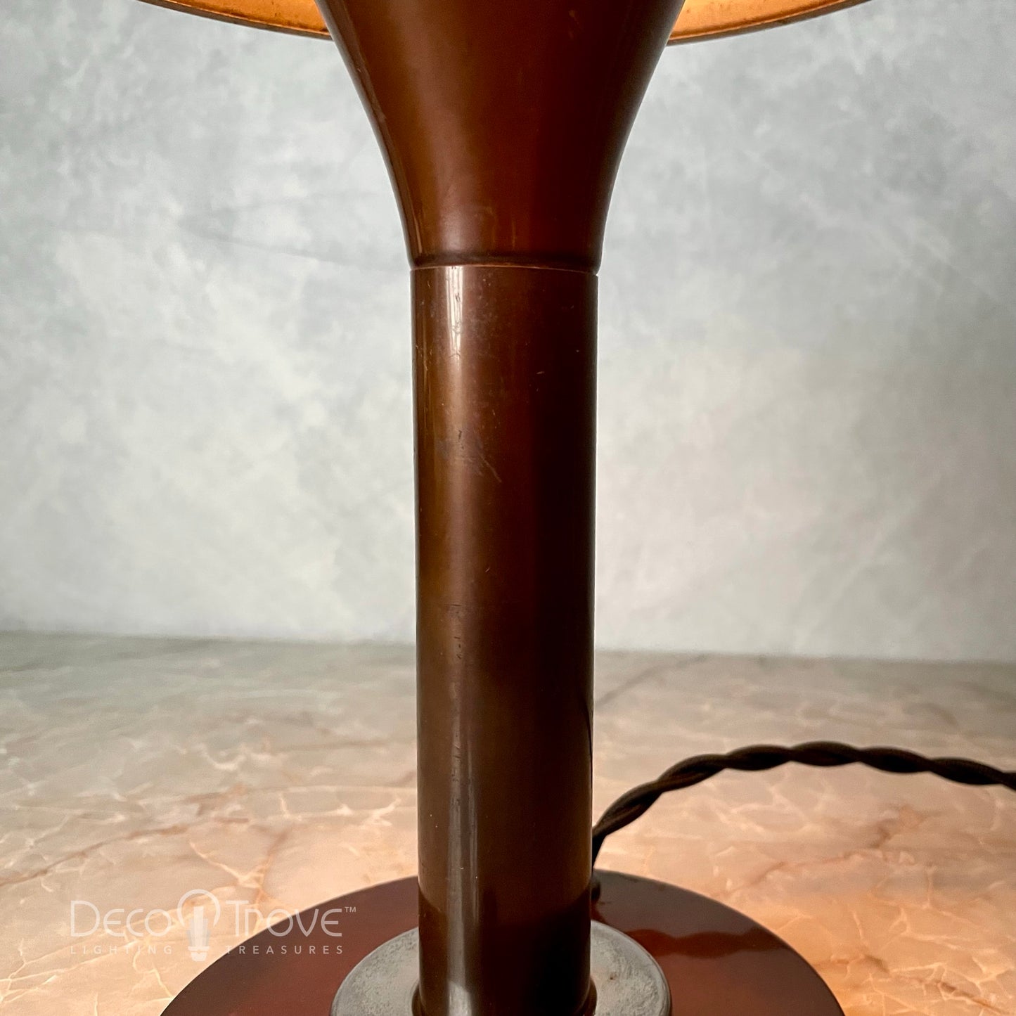 1930s Streamline Deco Machine Age Tiered Dark Copper Dome Lamp