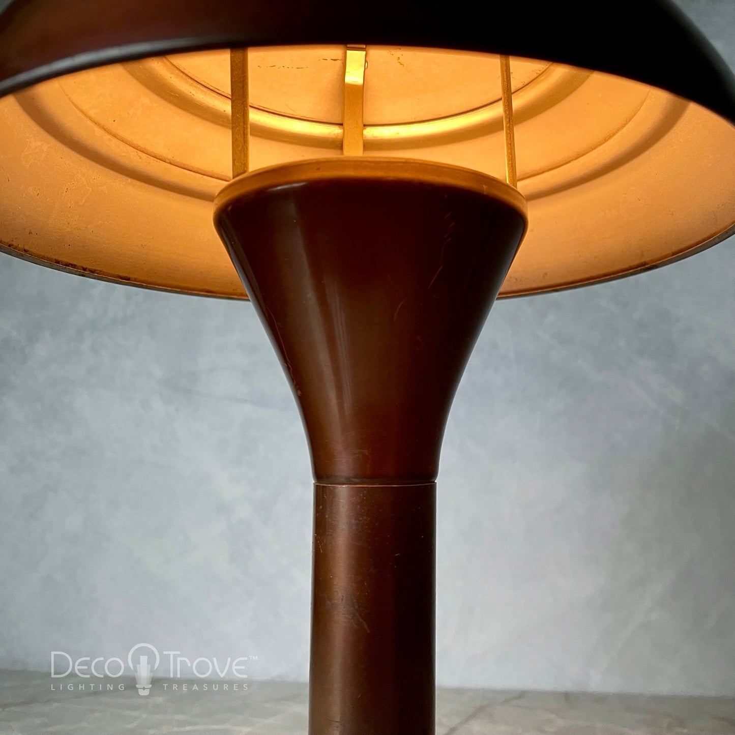 1930s Streamline Deco Machine Age Tiered Dark Copper Dome Lamp