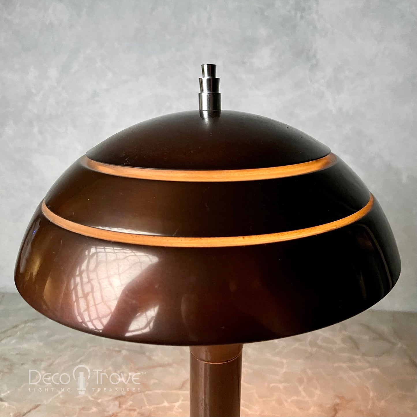 1930s Streamline Deco Machine Age Tiered Dark Copper Dome Lamp