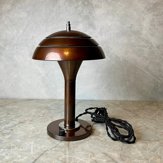 1930s Streamline Deco Machine Age Tiered Dark Copper Dome Lamp