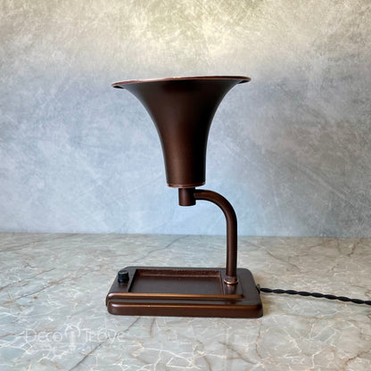 1940s Streamline Deco Burnished Amber and Copper Conical Shade Desk Lamp with Tray