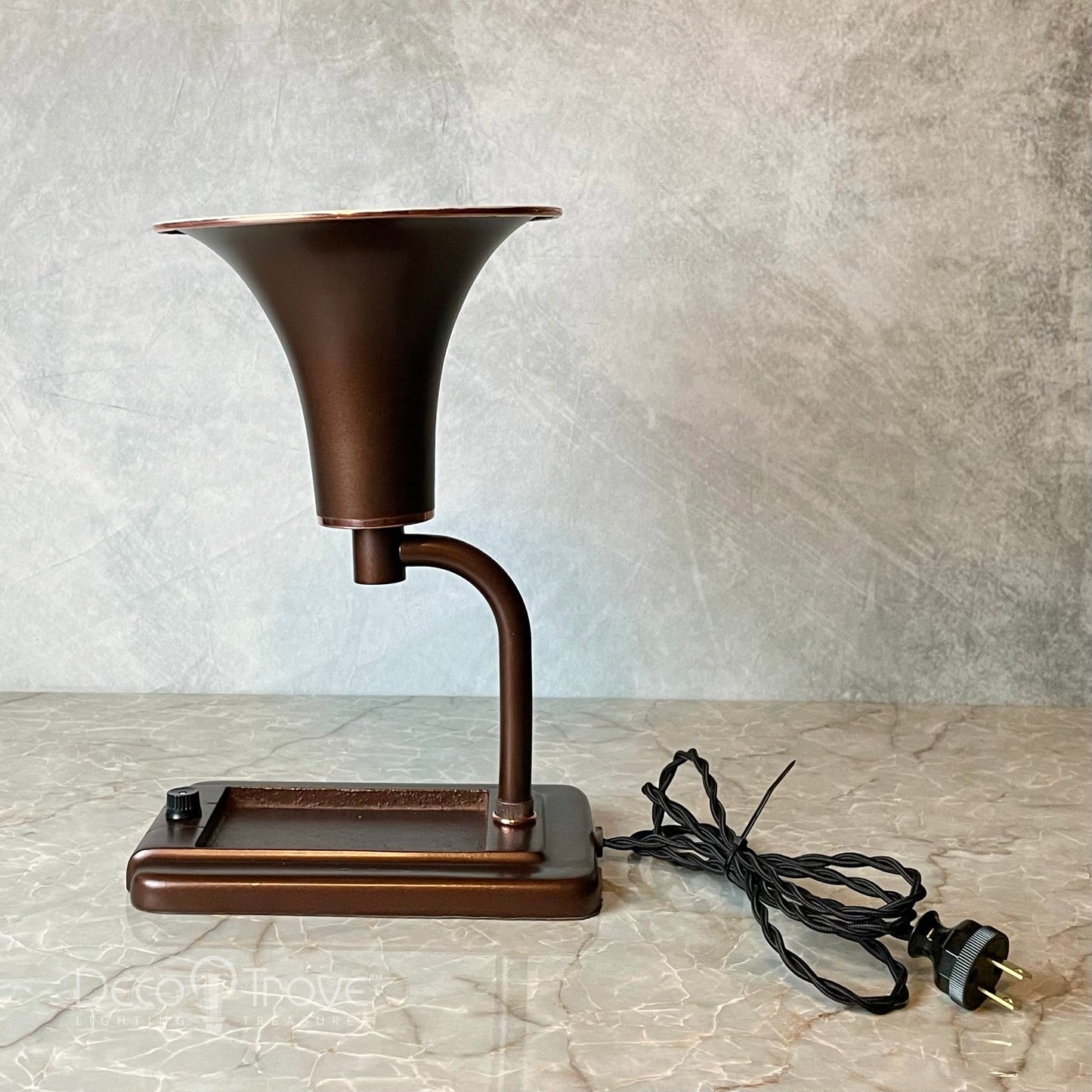 1940s Streamline Deco Burnished Amber and Copper Conical Shade Desk Lamp with Tray