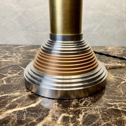 1930s Large Machine Age Deco Stepped Spun Aluminum and Brass Lamp