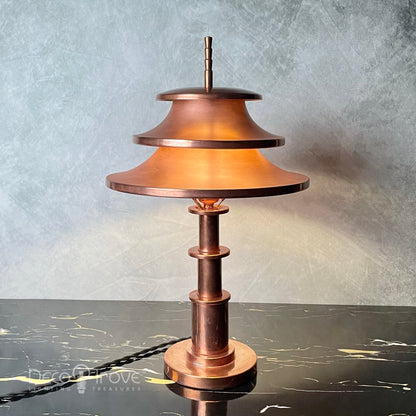 1930s Aladdin Streamline Machine Age Deco Stepped Copper Louvered Pagoda Lamp