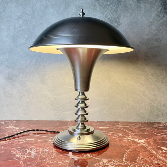 1938 Van Dyke Streamline Deco Machine Age Steel Stepped Gears Dome Mushroom Lamp