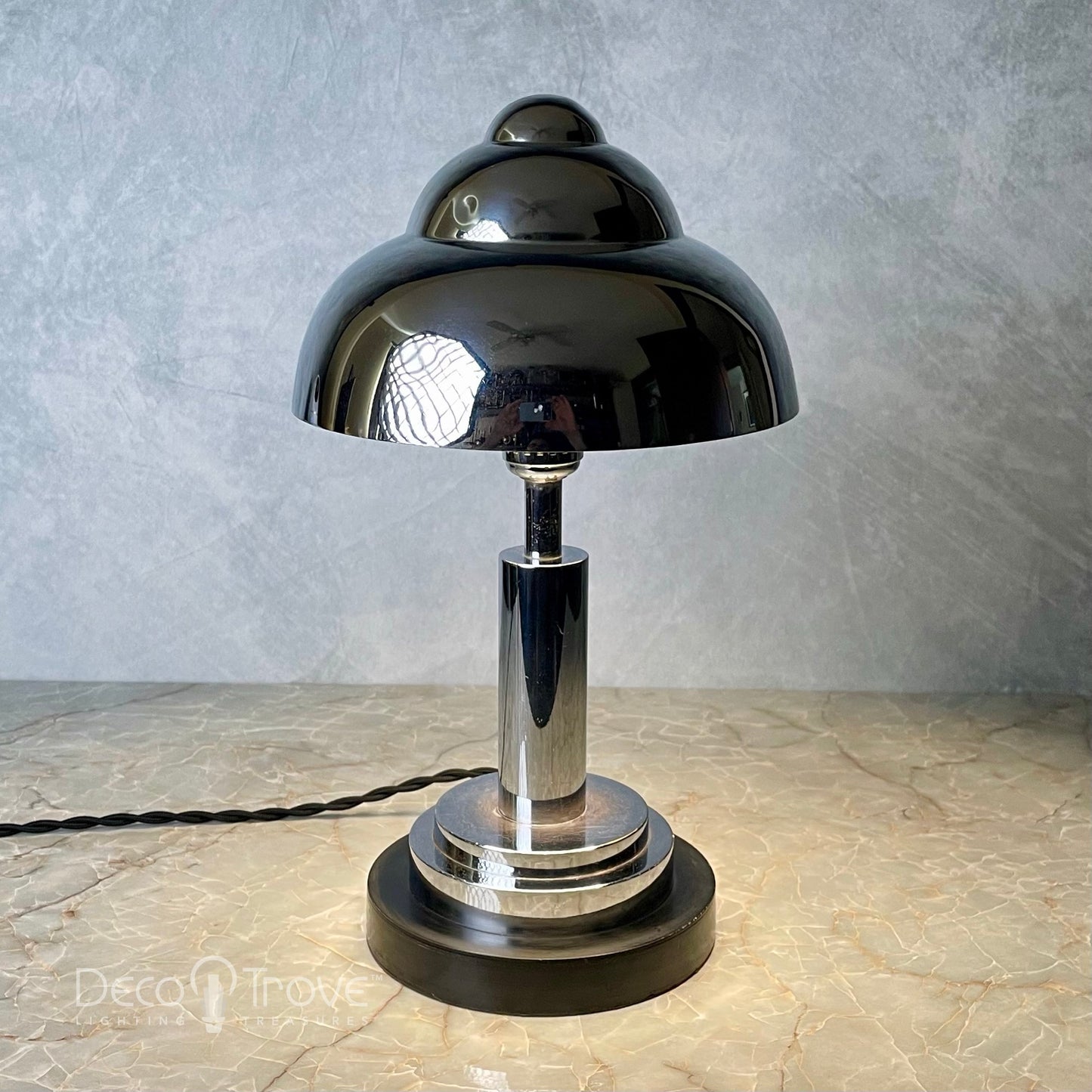 1930s Markel Machine Age Streamline Deco Stepped Chrome Mushroom Triple Dome Lamp