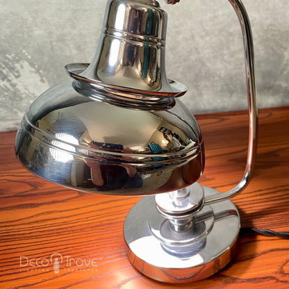 1930s Markel L137 Streamline Deco Machine Age Chrome Stacked Dome Desk Lamp