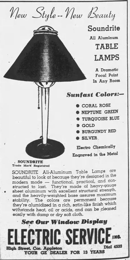 1940s Soundrite Spun Aluminum Streamline Machine Age Deco Lamp