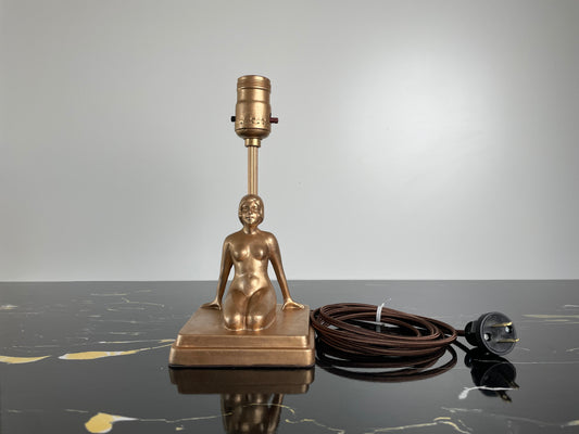 1930s NuArt Small Art Deco Gold Kneeling Lady Lamp