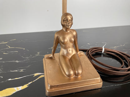 1930s NuArt Small Art Deco Gold Kneeling Lady Lamp