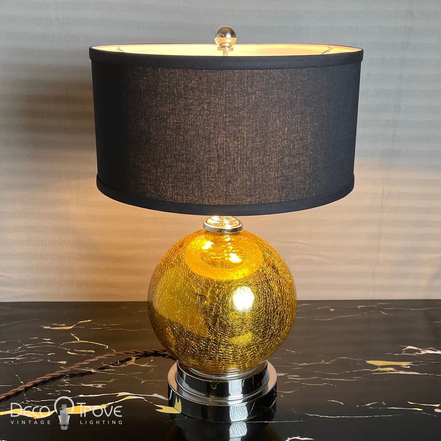 1930s Modernist Deco Stepped Gold/Yellow Crackle Mercury Glass Globe Lamp