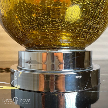 1930s Modernist Deco Stepped Gold/Yellow Crackle Mercury Glass Globe Lamp