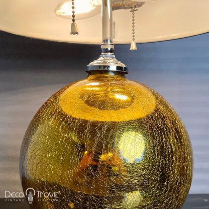 1930s Modernist Deco Stepped Gold/Yellow Crackle Mercury Glass Globe Lamp