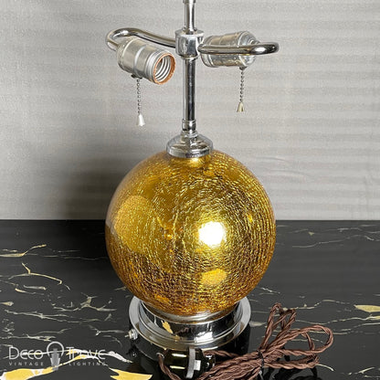 1930s Modernist Deco Stepped Gold/Yellow Crackle Mercury Glass Globe Lamp