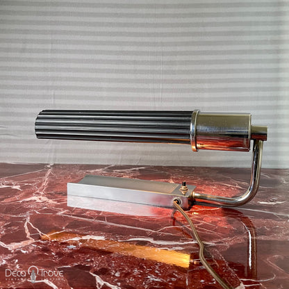 1930s Gilbert Rohde Streamline Machine Age Fluted Black and Chrome Desk Lamp - Vintage