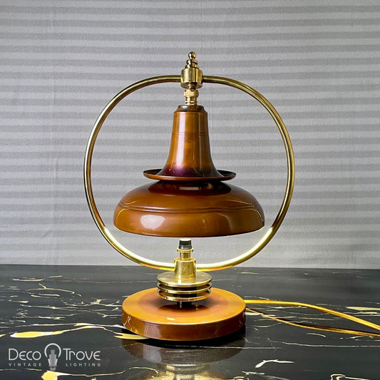 1930s Markel Machine Age Deco Brass and Patinated Copper L101 Bell Desk Lamp