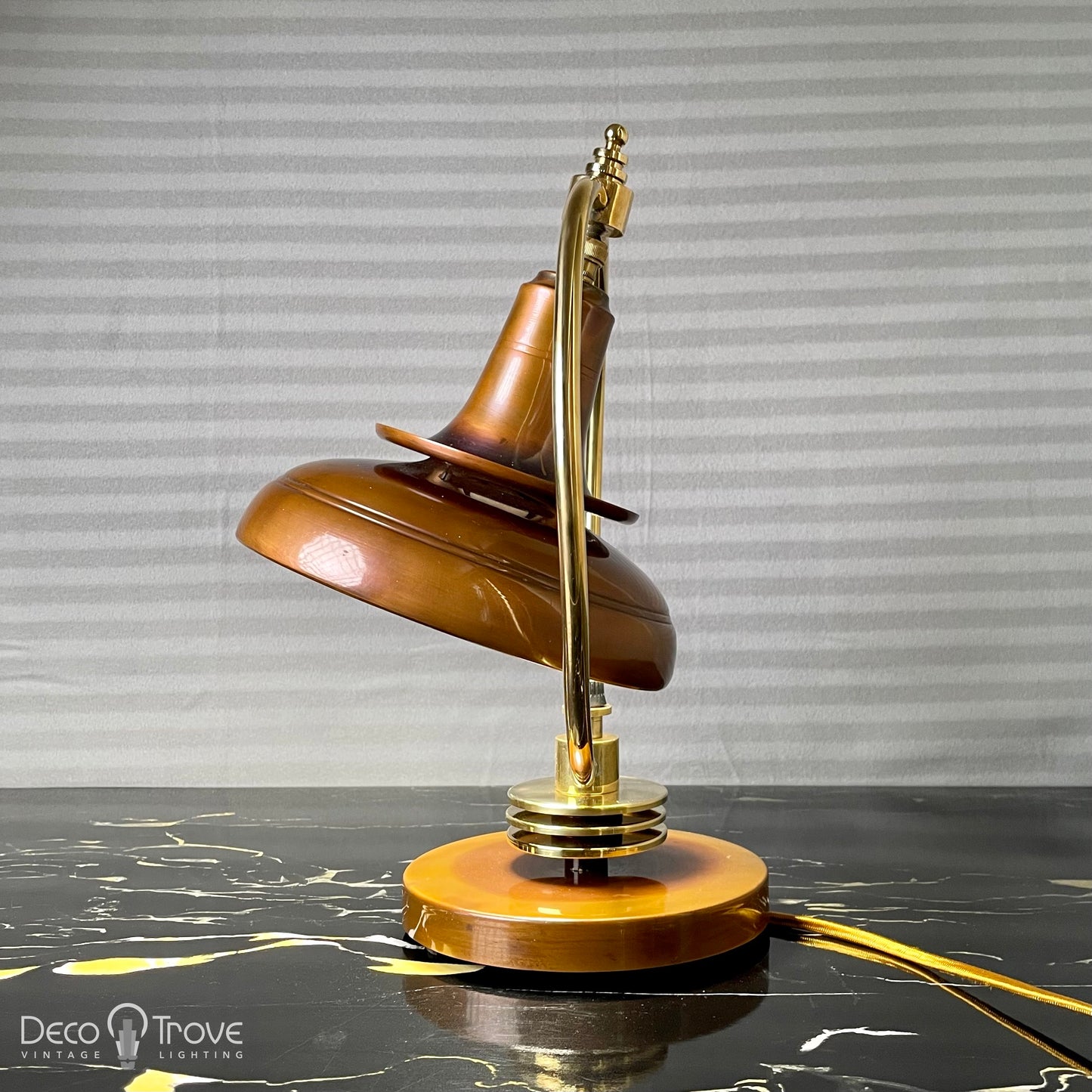 1930s Markel Machine Age Deco Brass and Patinated Copper L101 Bell Desk Lamp