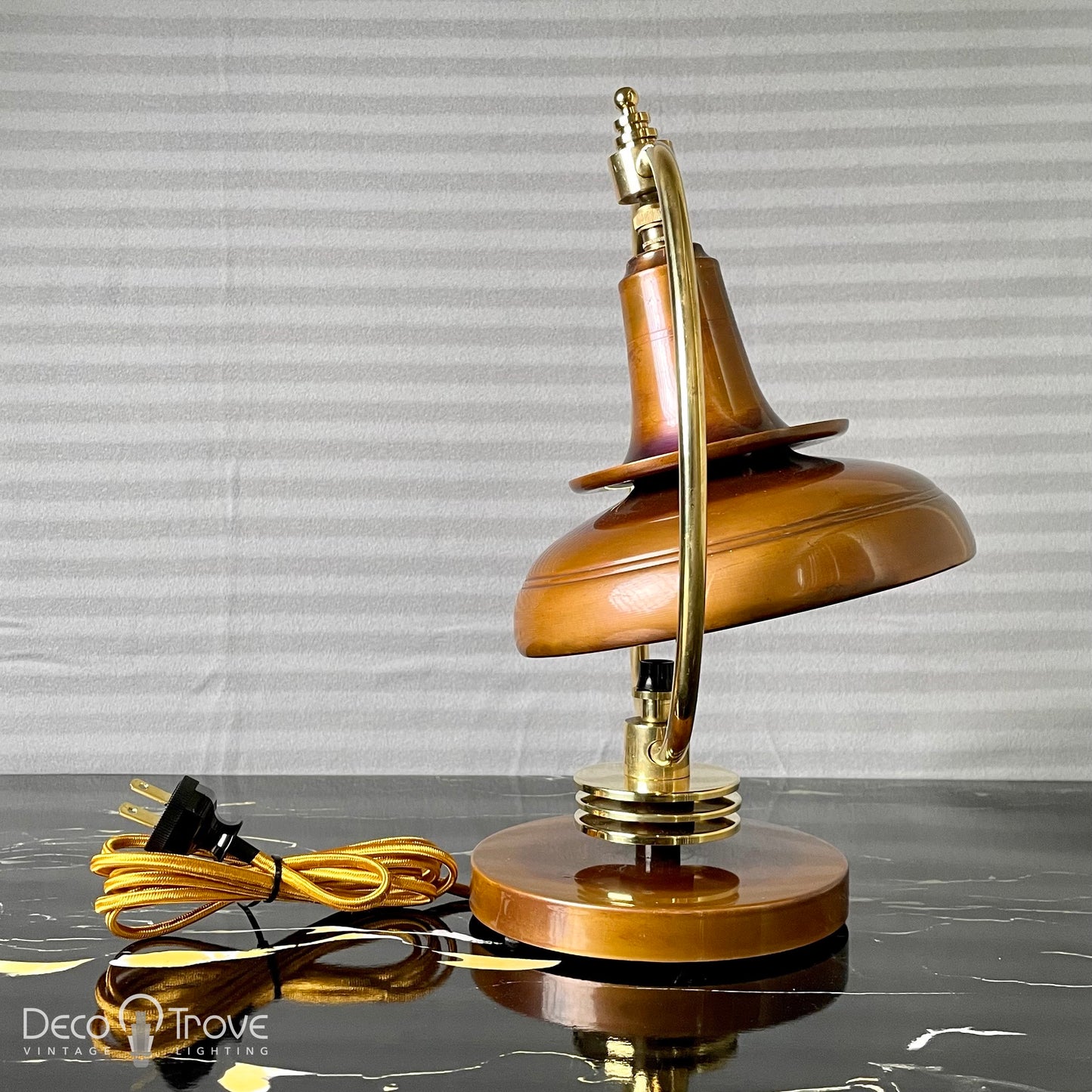 1930s Markel Machine Age Deco Brass and Patinated Copper L101 Bell Desk Lamp