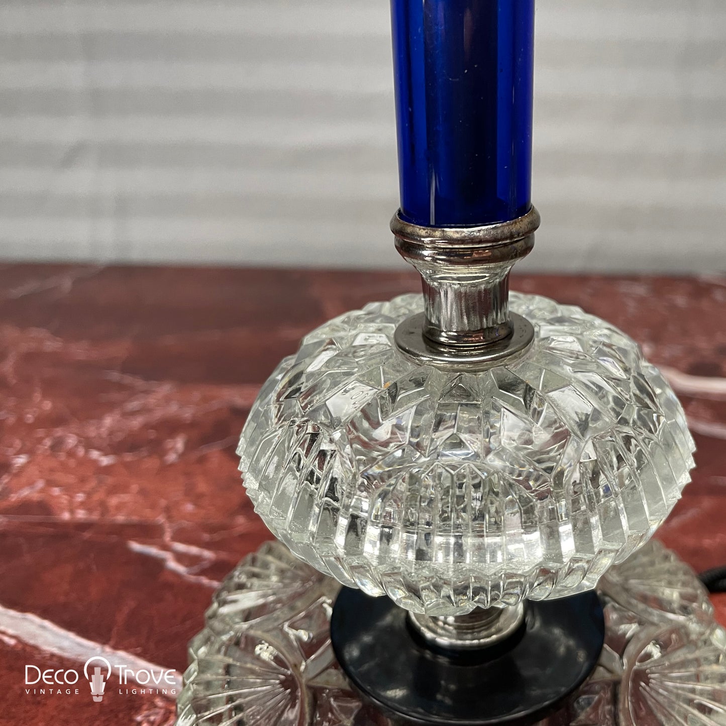 Pair of 1930s Art Deco Cobalt Blue Cut Glass Boudoir Lamps