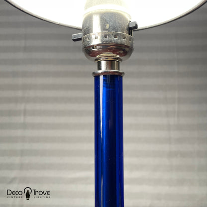 Pair of 1930s Art Deco Cobalt Blue Cut Glass Boudoir Lamps